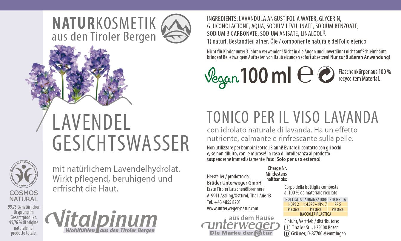 Bio Lavendel Gesichtswasser Unterweger – Naturkosmetik zur Erfrischung & Entspannung empfindlicher Haut