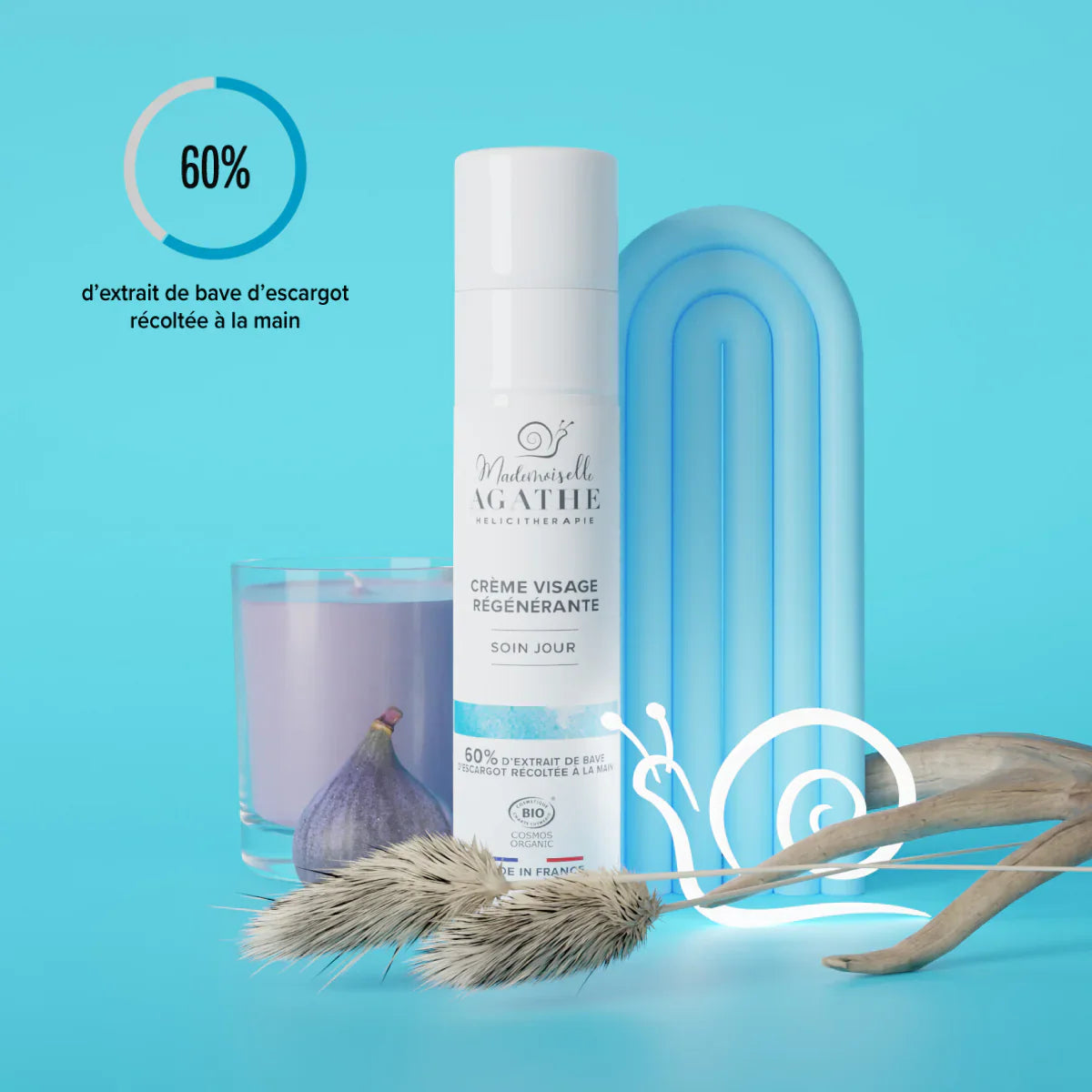 Crème jour à la bave d'escargot certifiée bio - hydratante & régénérante - 50ml - Mademoiselle Agathe