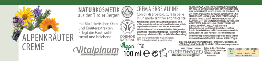 Alpenkräuter Creme Unterweger – Naturkosmetik mit Arnika & Fichte zur Pflege bei Muskelverspannung & Müdigkeit