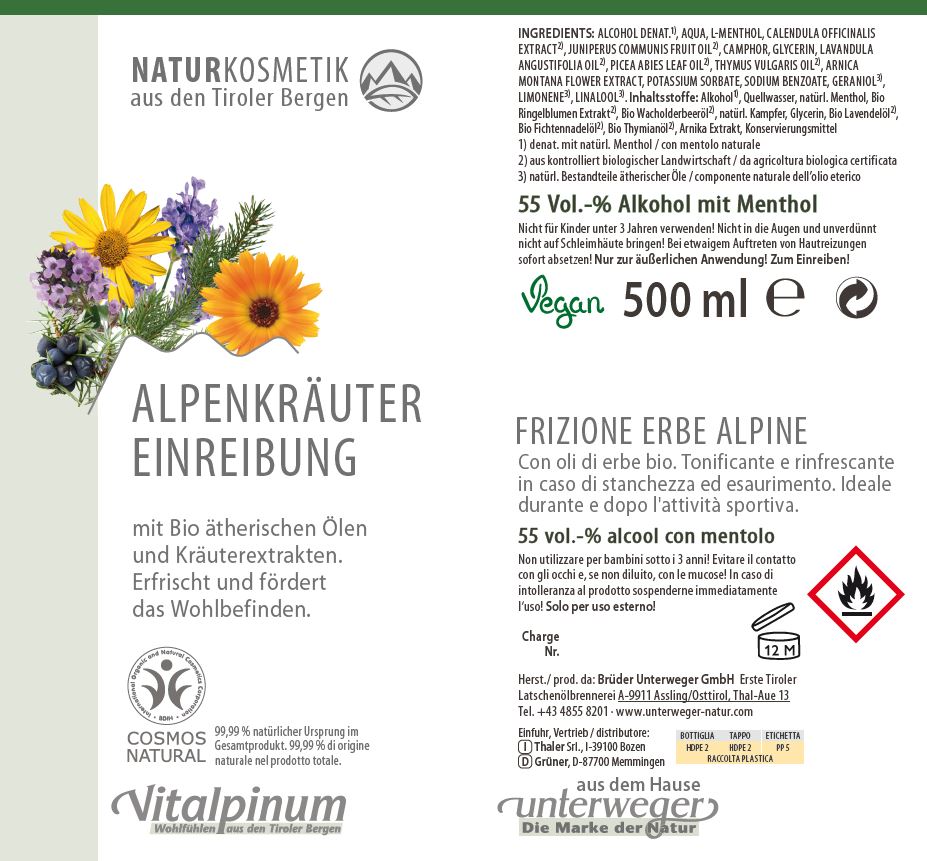 Alpenkräuter Aktiv-Einreibung Unterweger – Naturkosmetik mit Arnika & Kräuterölen zur Muskelpflege