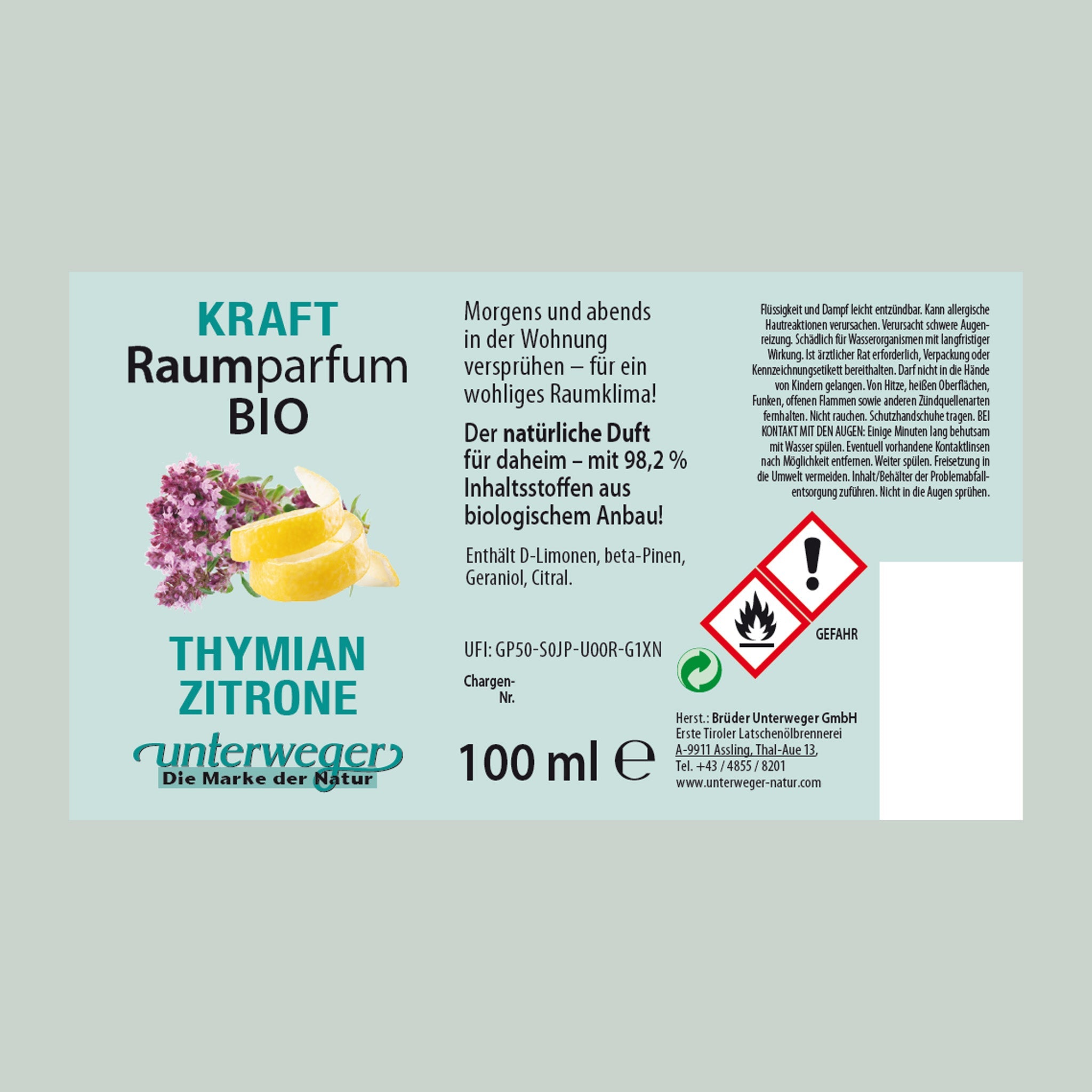 BIO Raumparfum Zitrone & Thymian Unterweger – Natürliche Frische für dein Zuhause
