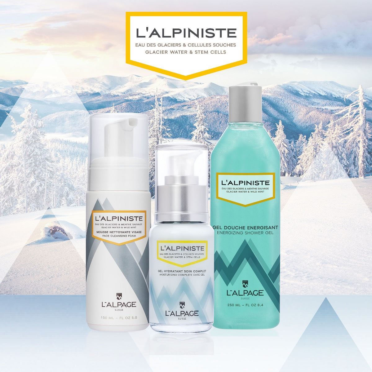 Set / Coffret Cadeau Gel Soin Complet Hydratant + Gel Douche Energisant + Mousse Nettoyante L'ALPINISTE